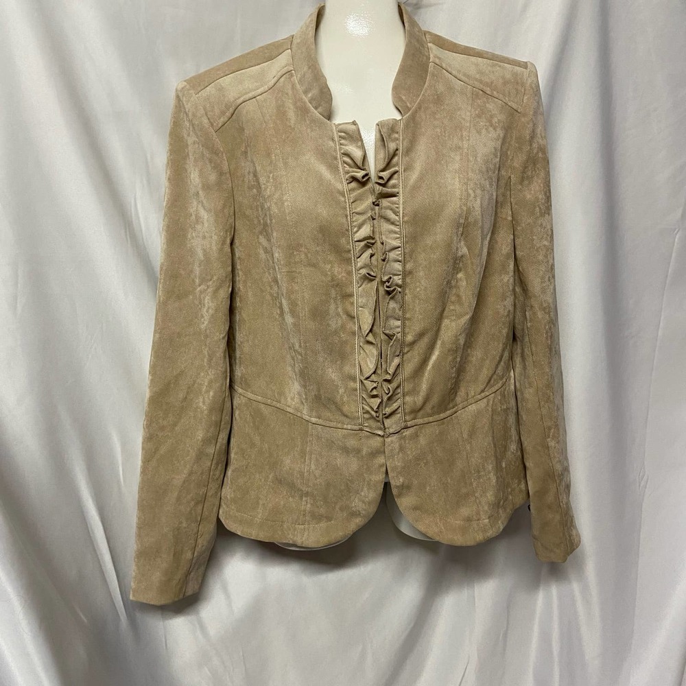Kate Rosy Jacket Size M  Beige Faux Suede Feel Hook & Eye Closure Blazer Vintage